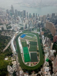 High angle view of city and buildings