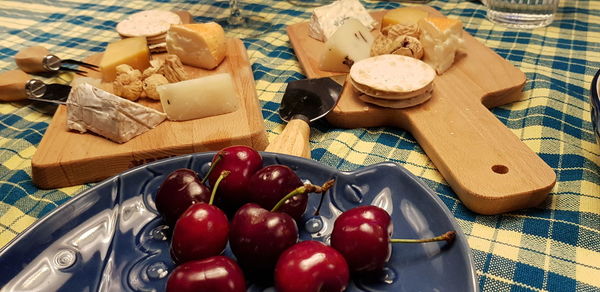 High angle view of fruits on table