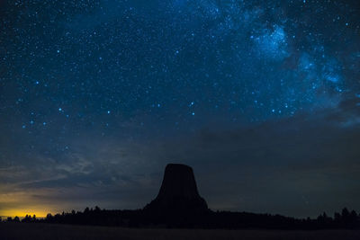 Silhouette landscape against sky at night