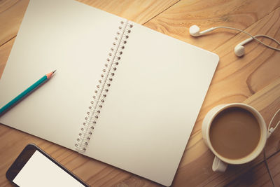 High angle view of coffee on table