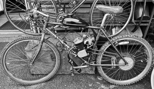 High angle view of bicycle in parking lot