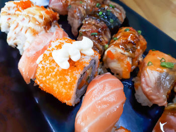 Close-up of sushi served in plate