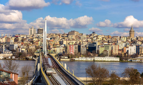 Panoramic view of river and buildings against sky