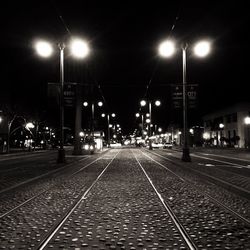 Railroad tracks at night