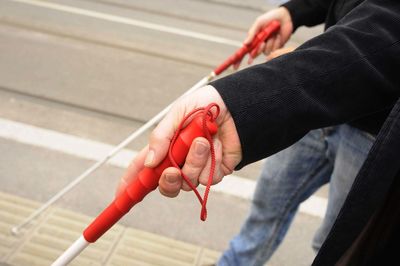 High angle view of man holding hands