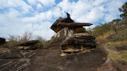 Low angle view of rock formations