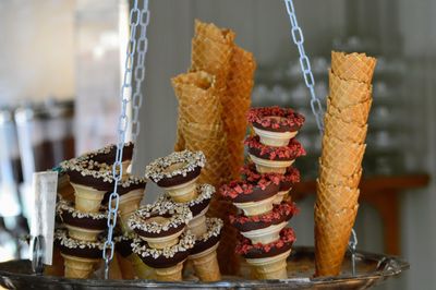 Close-up of ice cream on table