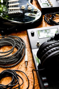 High angle view of digital camera on table