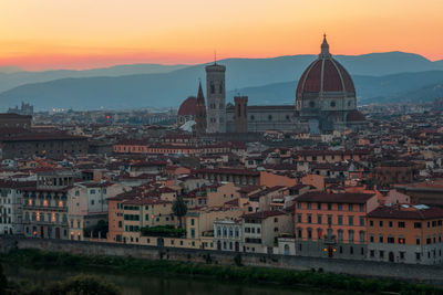 Sunset view of cathedral of santa maria del fiore, view from piazzale michelangelo.