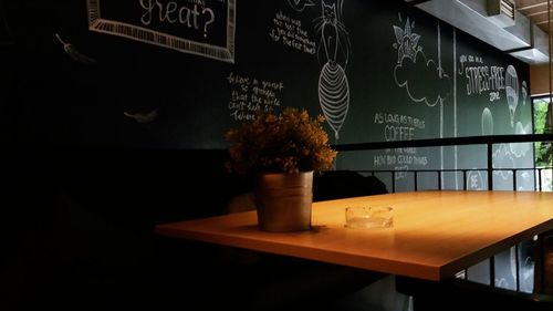 Text on table in restaurant