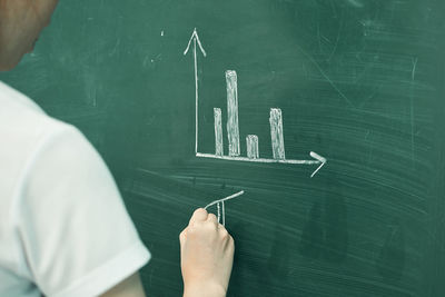 Asian high school girl solves geometry on the blackboard