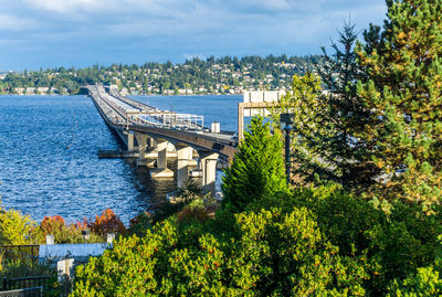 A view of interstate ninety floating bridges from seattle.