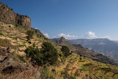 Scenic view of mountains against clear sky