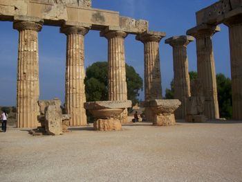 Ruins of historical building against sky