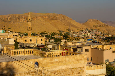High angle view of townscape against sky