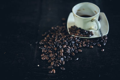 High angle view of coffee cup on table