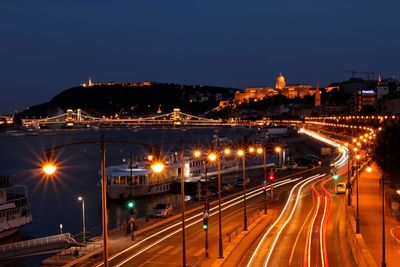 Light trails on road at night