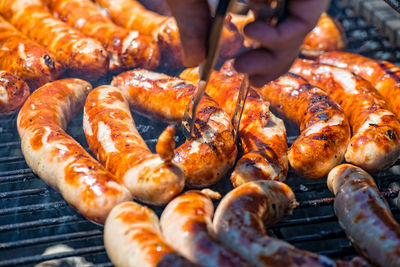 Close-up of meat on barbecue grill