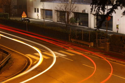 Light trails on road at night