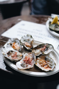 Shucked oysters on a plate