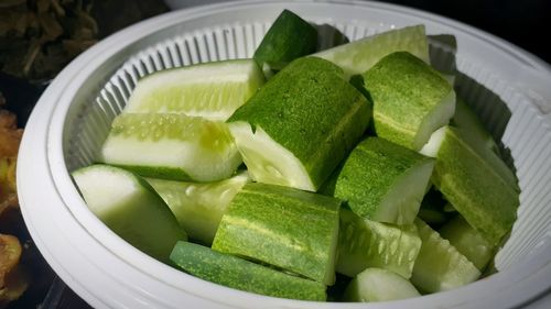 High angle view of chopped vegetables in plate