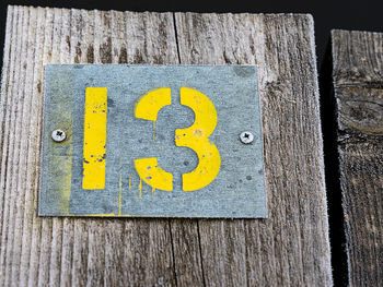 Close-up of text on wooden door