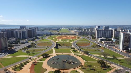 High angle view of buildings in city