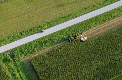 High angle view of working on field