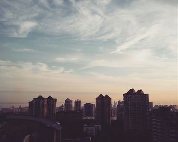 City skyline at sunset