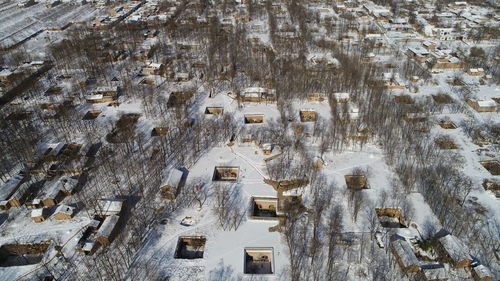 Aerial view of buildings in city during winter