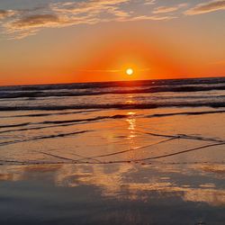 Scenic view of sea against orange sky