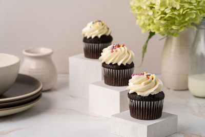 Close-up of cupcakes on table