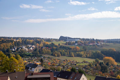 High angle view of townscape against sky