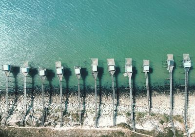 Aerial view of piers at beach