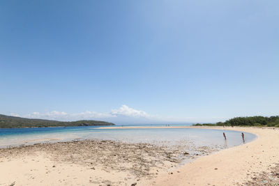 Scenic view of beach against clear blue sky