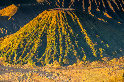 High angle view of land against mountain range