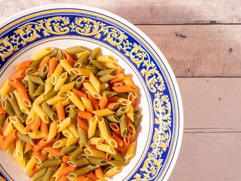 High angle view of food in bowl on table