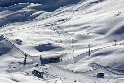 High angle view of snow covered mountain