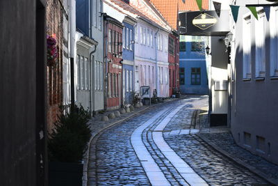 Railroad tracks amidst buildings in city