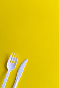 High angle view of yellow leaf against wall