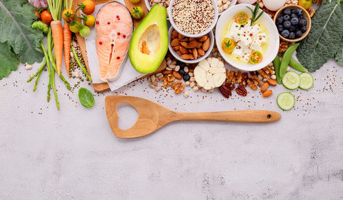 High angle view of vegetables on cutting board