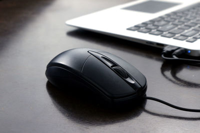 High angle view of laptop keyboard on table