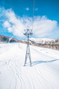 Low angle view of snow covered landscape against sky