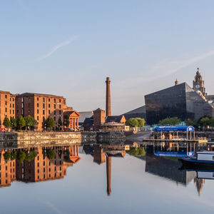 Reflection of buildings in lake