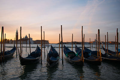 Gondola in front of st. marks square in the early morning 