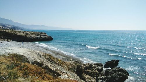 Scenic view of sea against clear sky