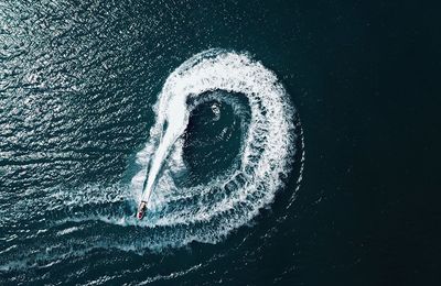 High angle view of person surfing in sea