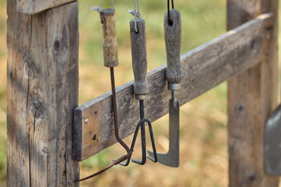 Close-up of wooden post