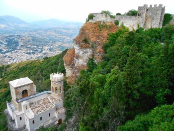 High angle view of historic building