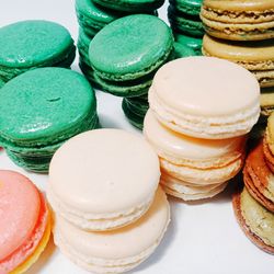 High angle view of multi colored candies in plate